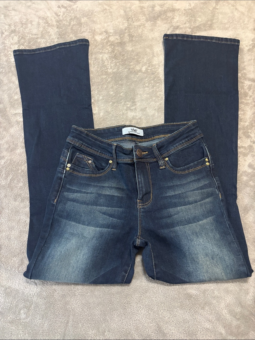 YMI Dark Blue Flare Jeans with Faded Whiskering